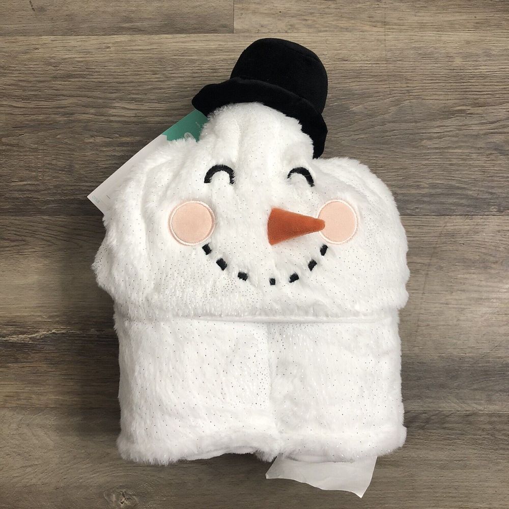 New Pillowfort Snowman Hooded Blanket Built-in Hand Mitts 40x50 Inches Christmas